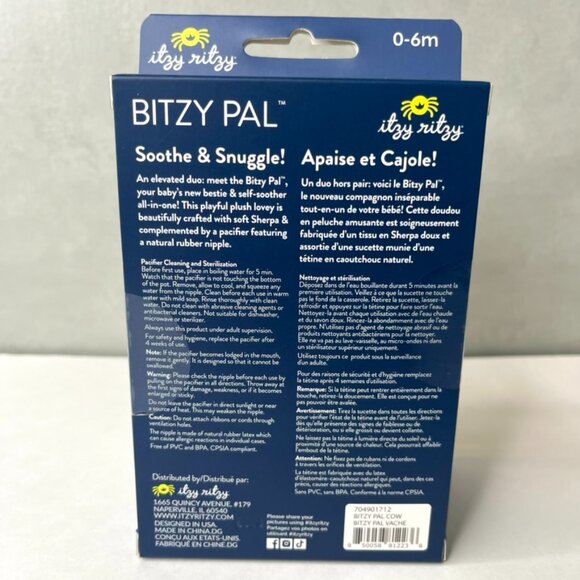 NEW Itzy Ritzy Bitzy Pal Cow Infant Pacifier 0-6 Months Plush Lovey Sealed - Picture 2 of 2